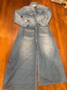 SHEIN Light Blue Denim Maxi Shirt Dress